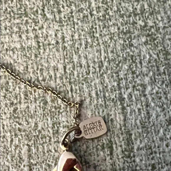 Alexis Bittar Elegant Gold Necklace with Interlocking circles and three stones. - Picture 2 of 2